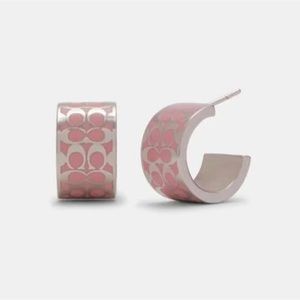 Coach Signature Enamel Huggie Hoop Earrings Pink/Silver